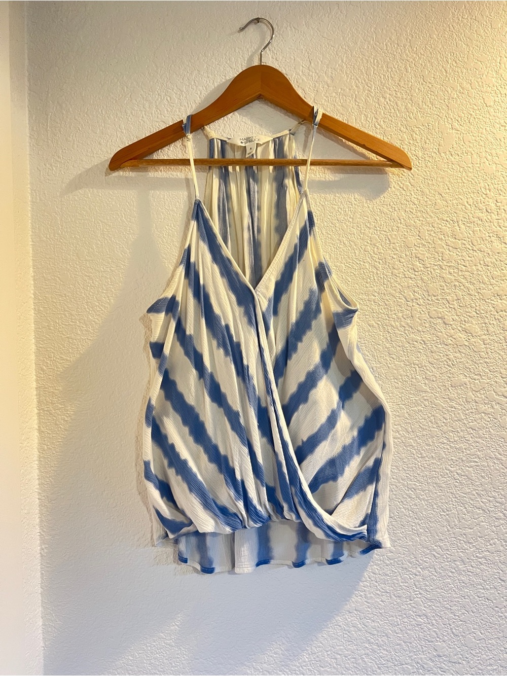 Market & Spruce Blue White Tie Dye Surplice Halter Tank Top M